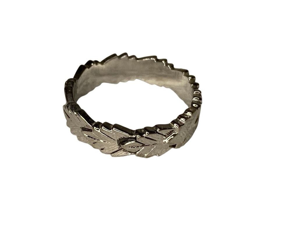 Avon Silver Leaf Band Ring Size 8 Textured Nature Motif Vintage Jewelry Fall